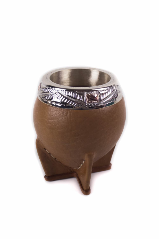 mate de plata y oro forrado en cuero Combo Matero Regalo Empresarial – Mate de Acero, Bombilla y Termo